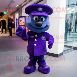 Purple Navy Soldier mascot costume character dressed with a Trousers and Beanies