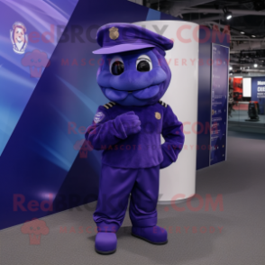 Purple Navy Soldier mascot costume character dressed with a Trousers and Beanies