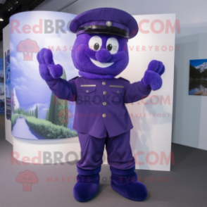 Purple Navy Soldier mascot costume character dressed with a Trousers and Beanies