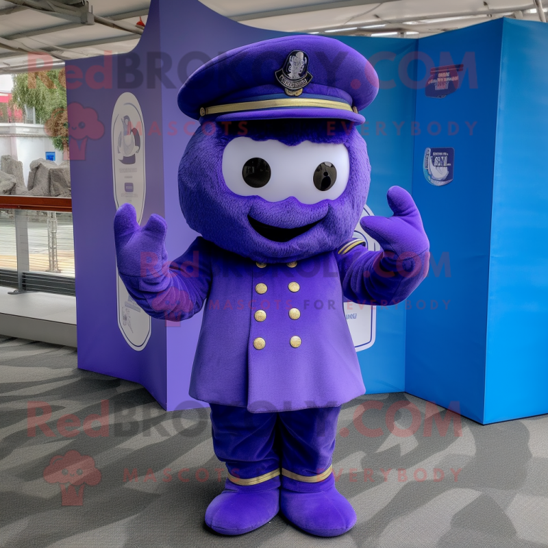 Purple Navy Soldier mascot costume character dressed with a Trousers and Beanies Purple Navy Soldier mascot costume character dressed with a Trousers and Beanies