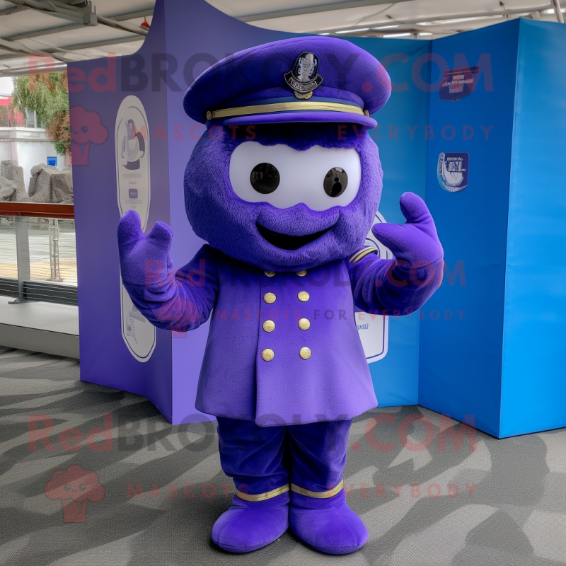 Purple Navy Soldier mascot costume character dressed with a Trousers and Beanies