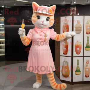 Peach Cat mascot costume character dressed with a Cocktail Dress and Berets