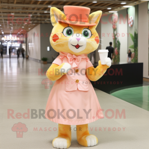 Peach Cat mascot costume character dressed with a Cocktail Dress and Berets