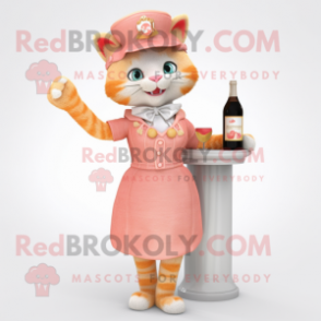 Peach Cat mascot costume character dressed with a Cocktail Dress and Berets