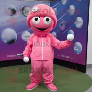 Pink Golf Ball mascot costume character dressed with a Hoodie and Headbands