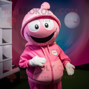 Pink Golf Ball mascot costume character dressed with a Hoodie and Headbands