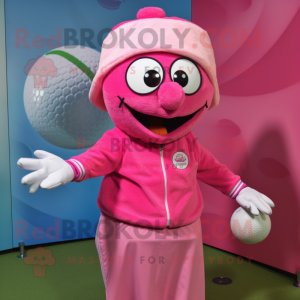 Pink Golf Ball mascot costume character dressed with a Hoodie and Headbands