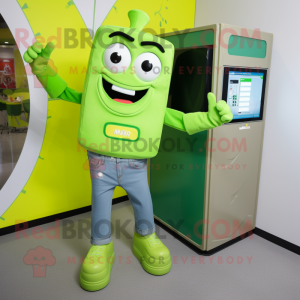 Lime Green Television mascot costume character dressed with a Boyfriend Jeans and Cufflinks