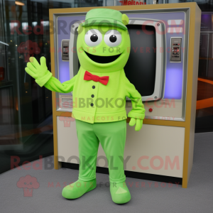 Lime Green Television mascot costume character dressed with a Boyfriend Jeans and Cufflinks