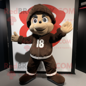 Brown Mime mascot costume character dressed with a Bomber Jacket and Shawls