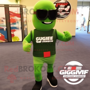 Forest Green Gi Joe mascot costume character dressed with a Running Shorts and Backpacks