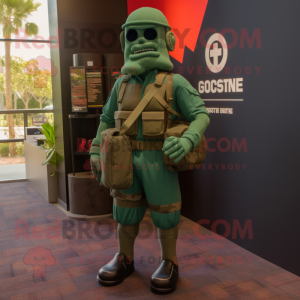 Forest Green Gi Joe mascot costume character dressed with a Running Shorts and Backpacks