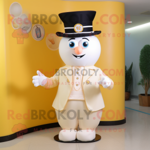 Cream Ring Master mascot costume character dressed with a Vest and Hats