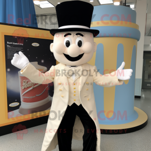 Cream Ring Master mascot costume character dressed with a Vest and Hats