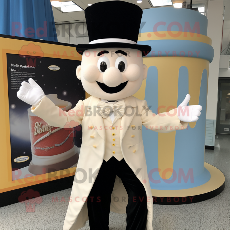 Cream Ring Master mascot costume character dressed with a Vest and Hats Cream Ring Master mascot costume character dressed with a Vest and Hats