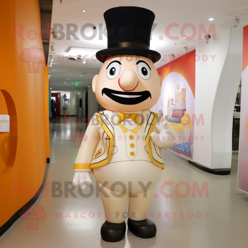 Cream Ring Master mascot costume character dressed with a Vest and Hats Cream Ring Master mascot costume character dressed with a Vest and Hats