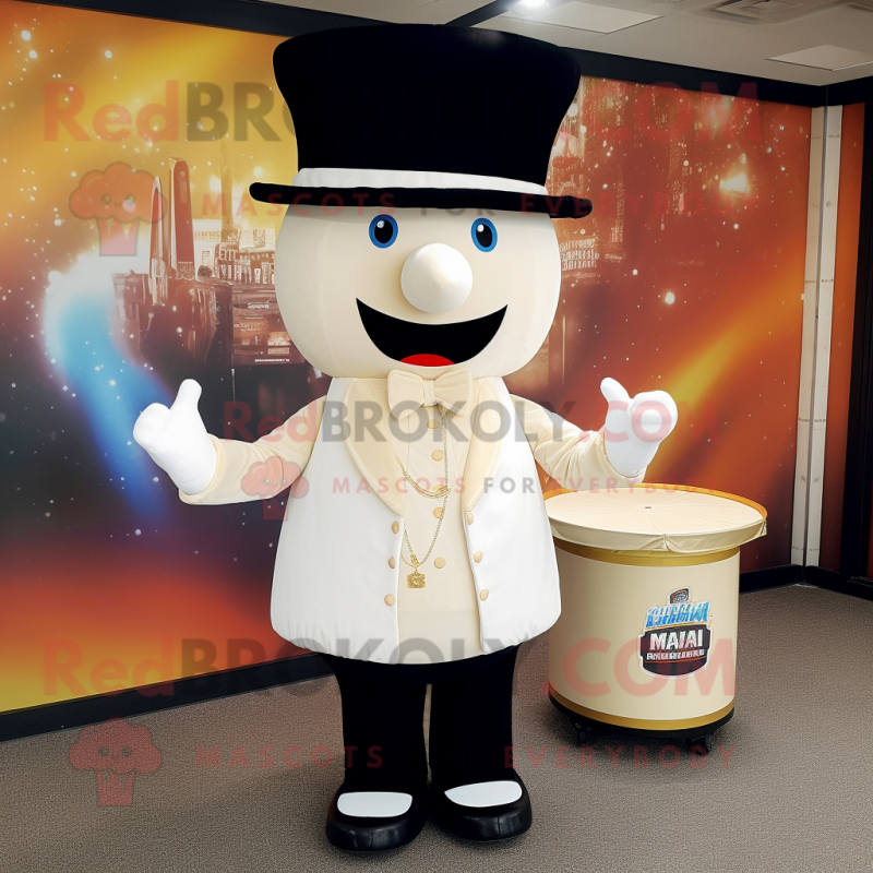 Cream Ring Master mascot costume character dressed with a Vest and Hats