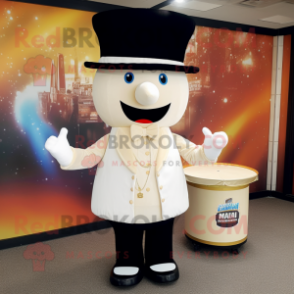 Cream Ring Master mascot costume character dressed with a Vest and Hats