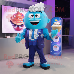 Blue Cupcake mascot costume character dressed with a Blazer and Digital watches