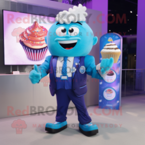 Blue Cupcake mascot costume character dressed with a Blazer and Digital watches