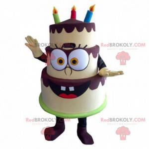 Mascote de bolo de aniversário apetitoso, fantasia de feriado -