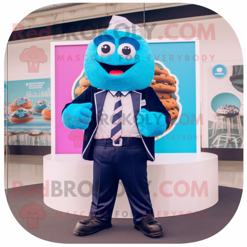 Blue Cupcake mascot costume character dressed with a Blazer and Digital watches