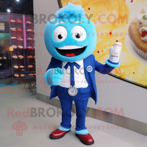 Blue Cupcake mascot costume character dressed with a Blazer and Digital watches