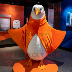 Orange Albatross mascot costume character dressed with a V-Neck Tee and Shawl pins