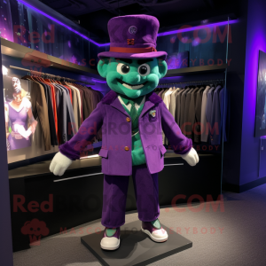 Purple Leprechaun Hat mascot costume character dressed with a Bomber Jacket and Cufflinks