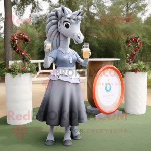 Gray Horseshoe mascot costume character dressed with a Cocktail Dress and Rings