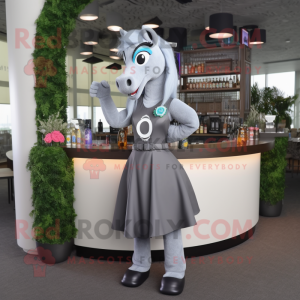 Gray Horseshoe mascot costume character dressed with a Cocktail Dress and Rings