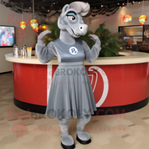 Gray Horseshoe mascot costume character dressed with a Cocktail Dress and Rings