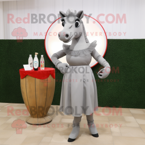Gray Horseshoe mascot costume character dressed with a Cocktail Dress and Rings