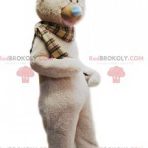 Mascota de oso beige suave y bufanda a cuadros - Redbrokoly.com