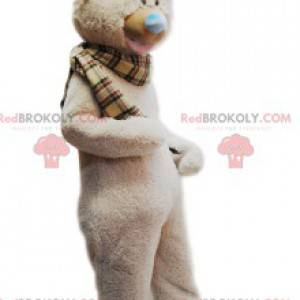 Soft beige bear mascot and checkered scarf - Redbrokoly.com