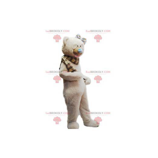Mascota de oso beige suave y bufanda a cuadros - Redbrokoly.com