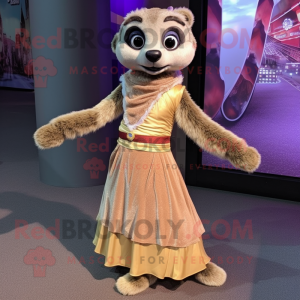 Tan Meerkat mascot costume character dressed with a Pleated Skirt and Headbands