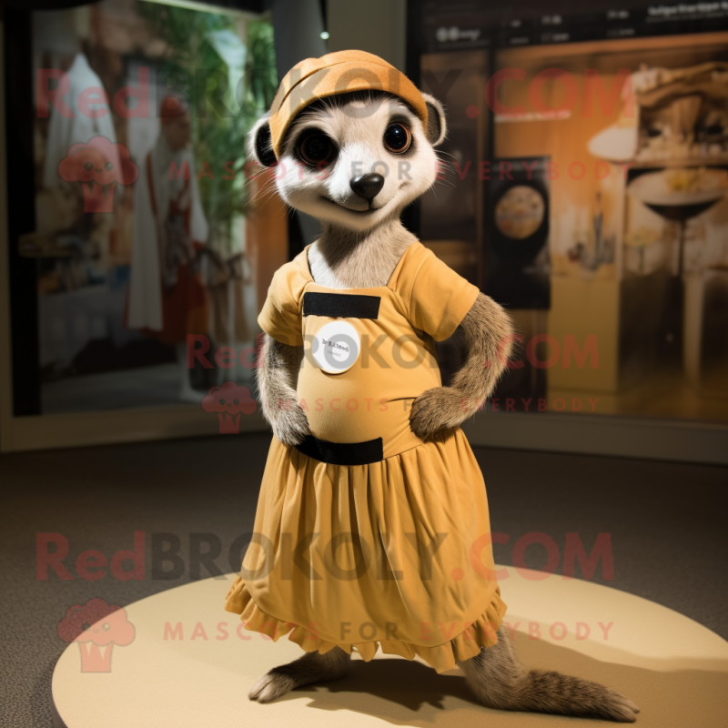 Tan Meerkat mascot costume character dressed with a Pleated Skirt and Headbands