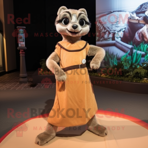 Tan Meerkat mascot costume character dressed with a Pleated Skirt and Headbands