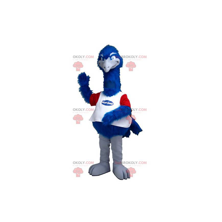 Mascote de avestruz azul branco e vermelho - Redbrokoly.com