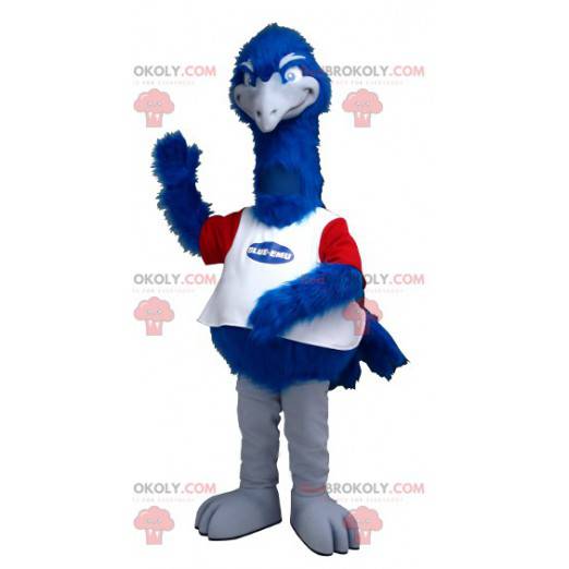 Mascote de avestruz azul branco e vermelho - Redbrokoly.com