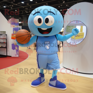 Sky Blue Basketball Ball mascot costume character dressed with a Running Shorts and Wallets