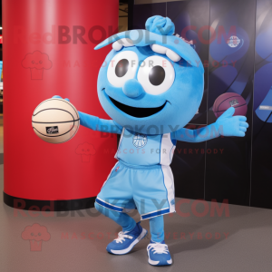 Sky Blue Basketball Ball mascot costume character dressed with a Running Shorts and Wallets