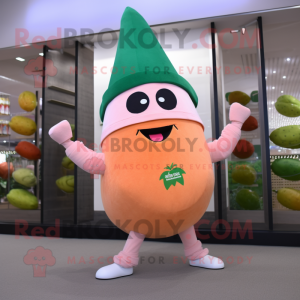 Peach Spinach mascot costume character dressed with a Yoga Pants and Hats
