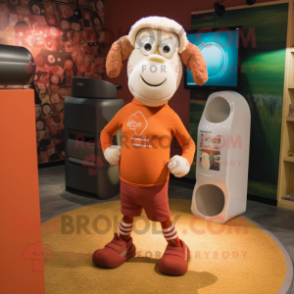 Rust Sheep mascot costume character dressed with a Yoga Pants and Anklets