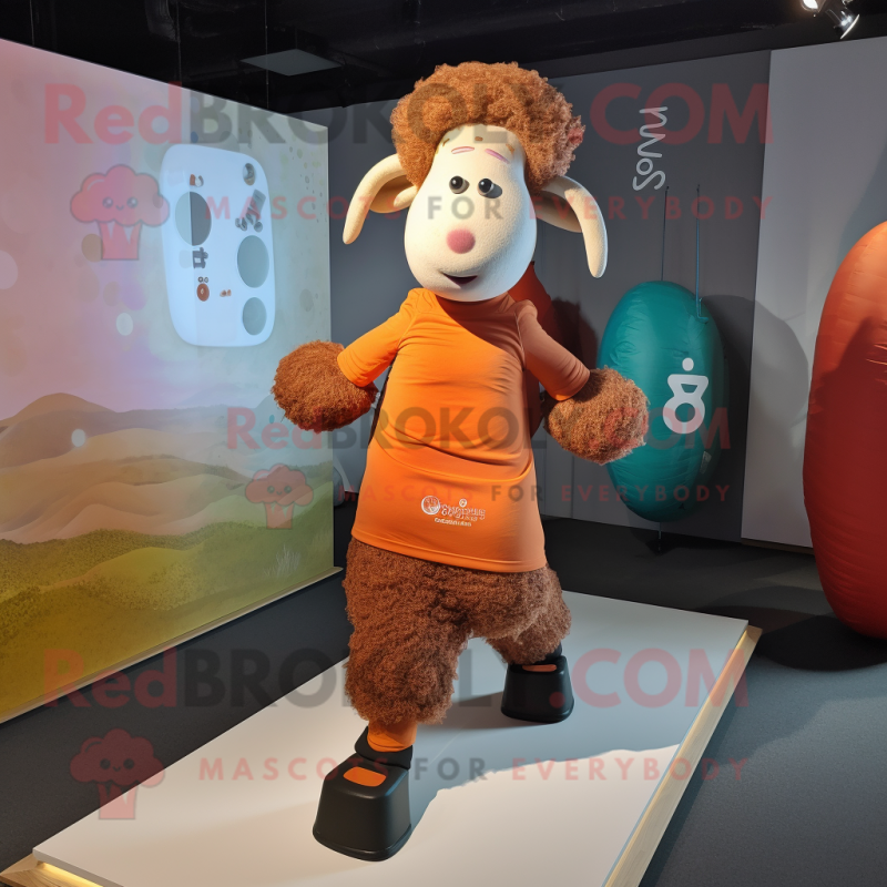 Rust Sheep mascot costume character dressed with a Yoga Pants and Anklets