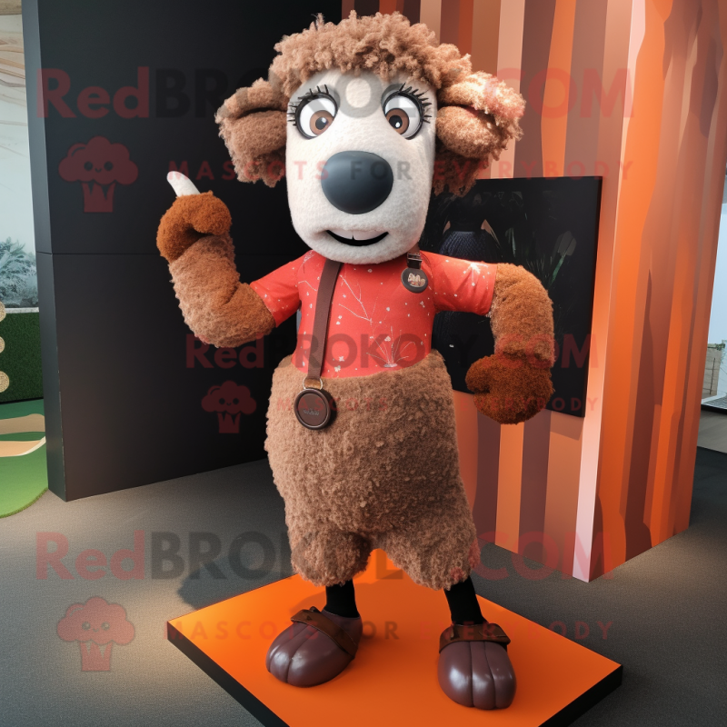 Rust Sheep mascot costume character dressed with a Yoga Pants and Anklets Rust Sheep mascot costume character dressed with a Yoga Pants and Anklets