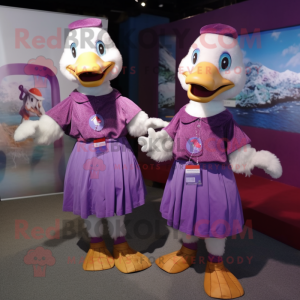 Purple Geese mascot costume character dressed with a Blouse and Keychains