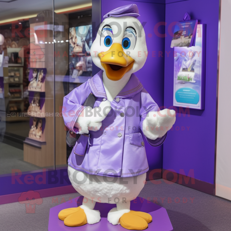 Purple Geese mascot costume character dressed with a Blouse and Keychains