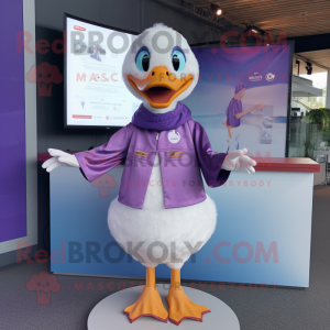 Purple Geese mascot costume character dressed with a Blouse and Keychains